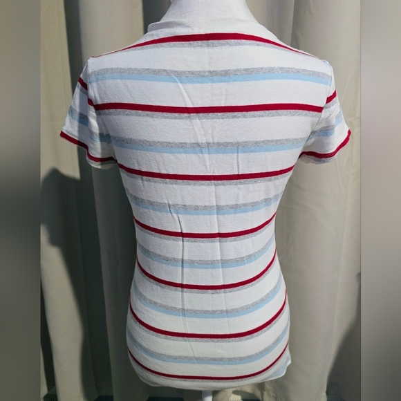 Tommy Hilfiger Striped V-Neck Tee - Red, Blue, White - Picture 2 of 3